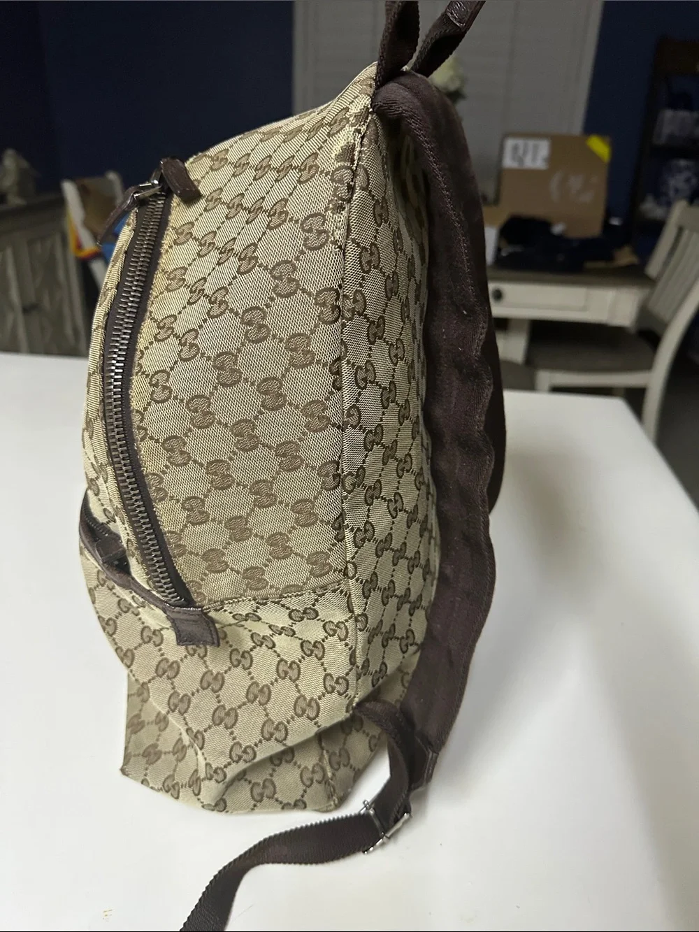Gucci Brown GG Canvas Backpack with Red & Green Web Stripe
